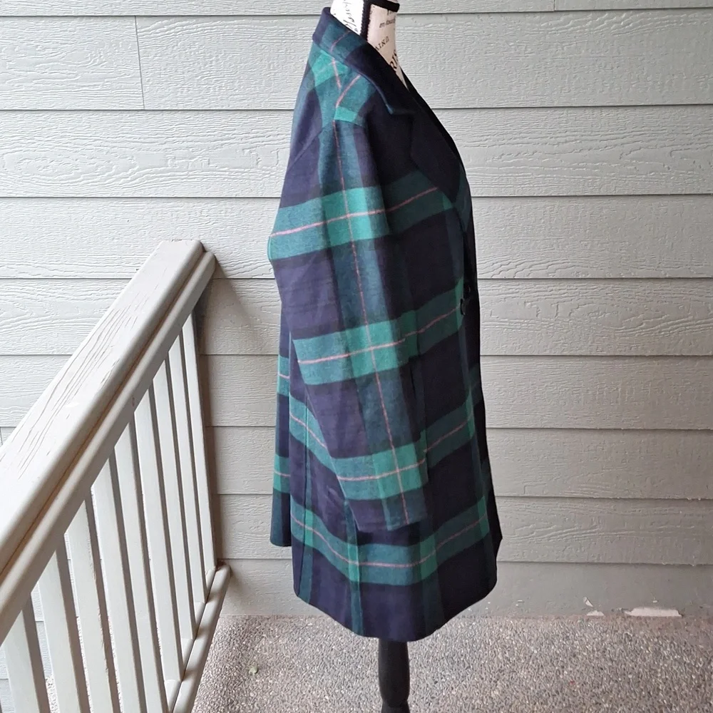 NWOT Talbots Double Face Wool Blend Tartan Coat Blue Green Size 12 Petite - Picture 5 of 14